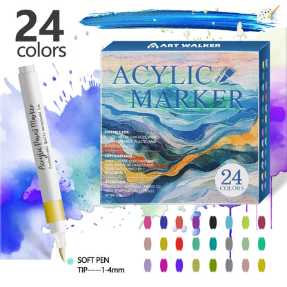 Acrylic Marker Pens 12/24 Colours Soft Tip Waterproof Art Graffiti Set