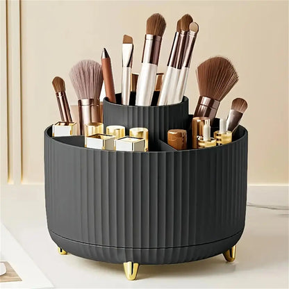 360° Rotating Makeup Organiser - 5 Compartment Plastic Cosmetic & Brush Storage