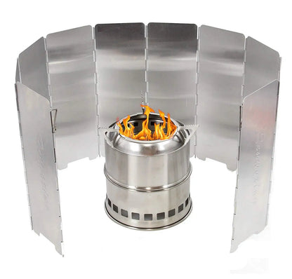 Camping Wind Shield 8/9/10 Panel Aluminium Windproof Screen Gas Stove