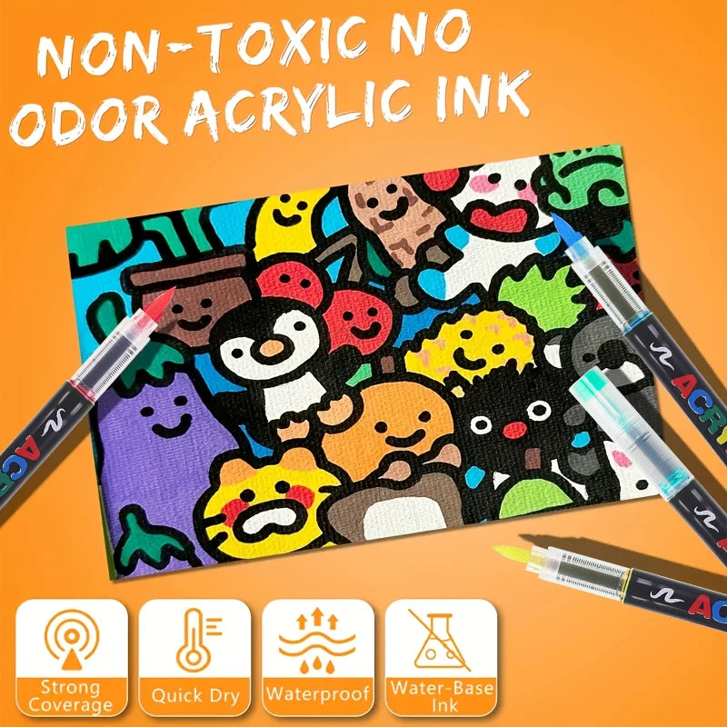 Acrylic Paint Pens 12-366 Colours Felt Brush Tip Markers Wood Rock Canvas