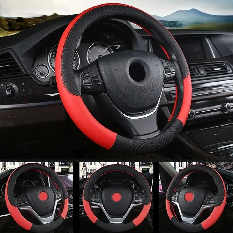 Perforated Nappa Leather Steering Wheel Cover 15 Inch Anti-Slip Universal