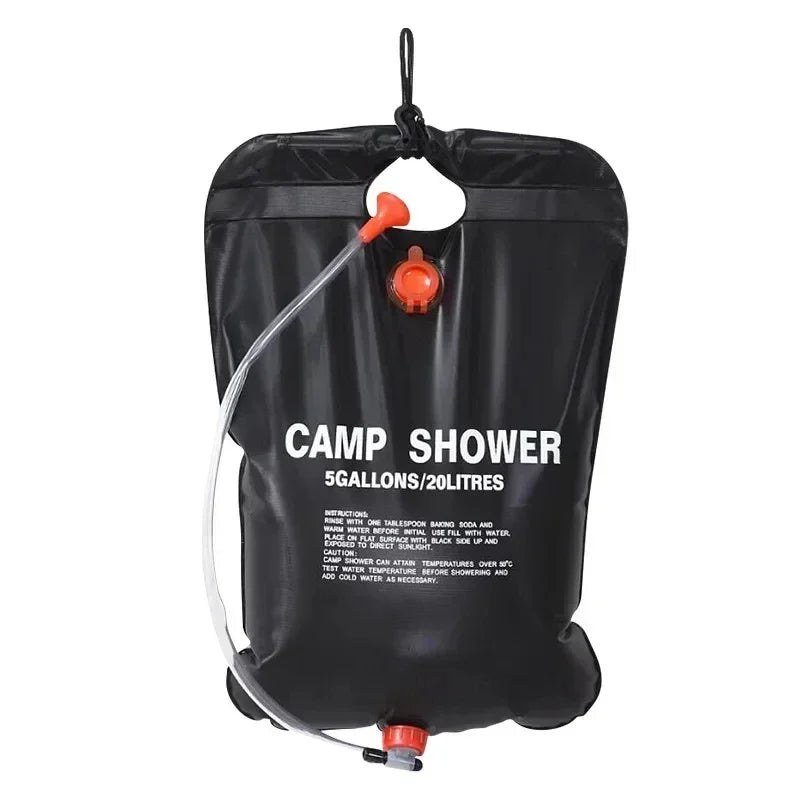 20L Solar Shower Bag Portable Camping Outdoor Heated Water Bath Black PVC