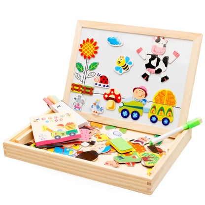 Wooden Magnetic Drawing Board Puzzle 100+ Cards Educational Toy Kids 3+