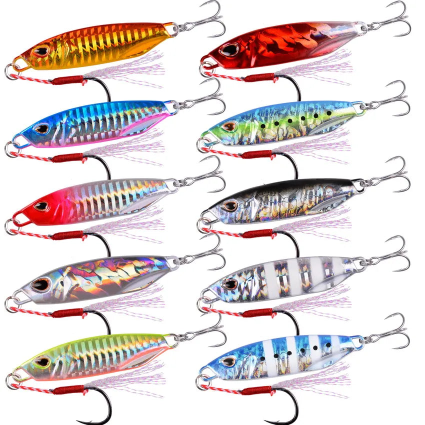 Metal Jig Lure Set 10pc 10g-40g Saltwater Fishing Spoon Trolling Lures
