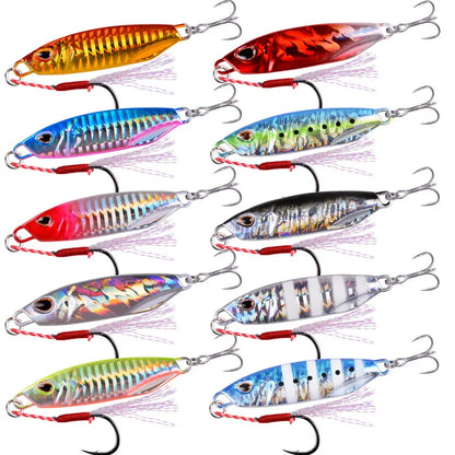Metal Jig Lure Set 10pc 10g-40g Saltwater Fishing Spoon Trolling Lures