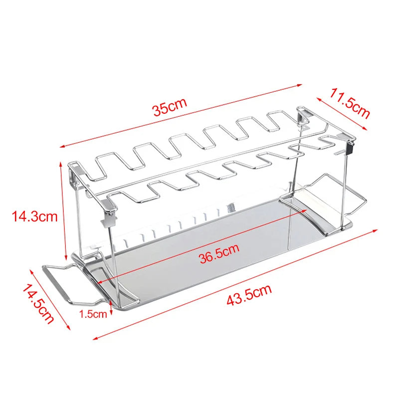 BBQ Chicken Leg Rack 14 Slot Stainless Steel Grill Stand with Drip Pan