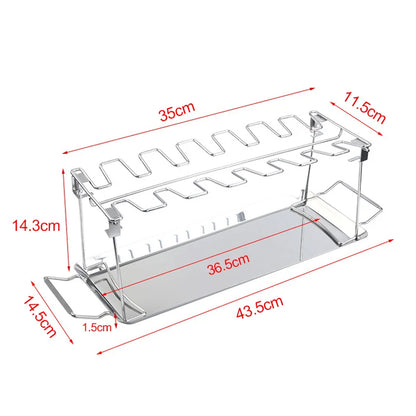 BBQ Chicken Leg Rack 14 Slot Stainless Steel Grill Stand with Drip Pan