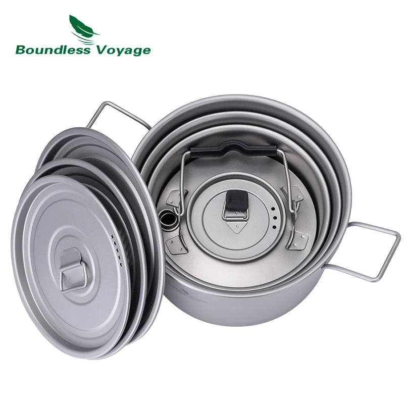 Titanium Camping Pot Set 1.2L 1.8L 2.4L + 700ml Kettle Ultralight Cookware