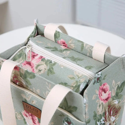 Insulated Lunch Bag Floral Print Large Capacity Thermal Cooler Picnic