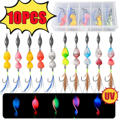 Fishing Spinner Lures Metal Spinnerbaits with Feather Hook 5/10 Pack