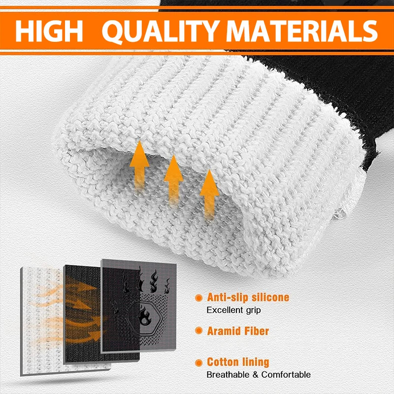 Heat Resistant BBQ Gloves Silicone Oven Mitts 800°C Fireproof Cooking