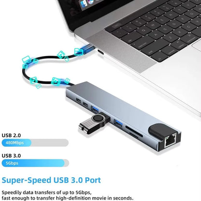 USB C Hub 8-in-1 Docking Station HDMI 4K Ethernet PD 100W Adapter