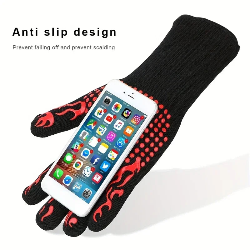 BBQ Gloves Heat Resistant to 800°C Aramid Oven Mitts Silicone Grip