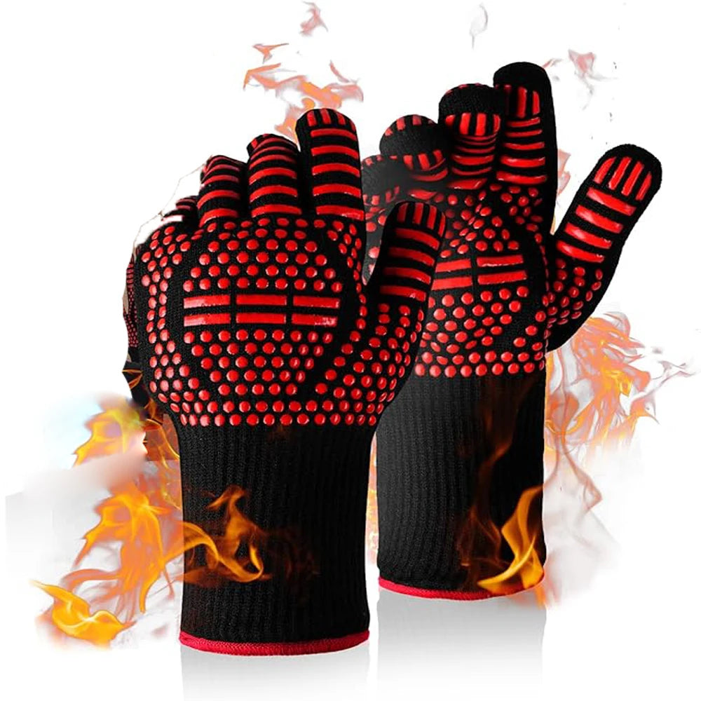Heat Resistant BBQ Gloves Cotton Oven Mitts with Fingers for Grilling