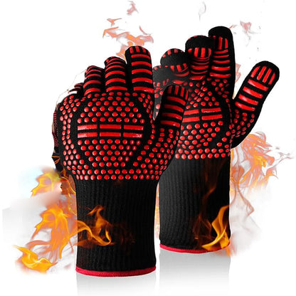 Heat Resistant BBQ Gloves Cotton Oven Mitts with Fingers for Grilling