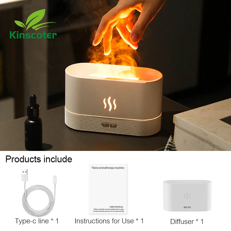 Aroma Diffuser Ultrasonic Humidifier 180ml Flame LED Essential Oil Mist