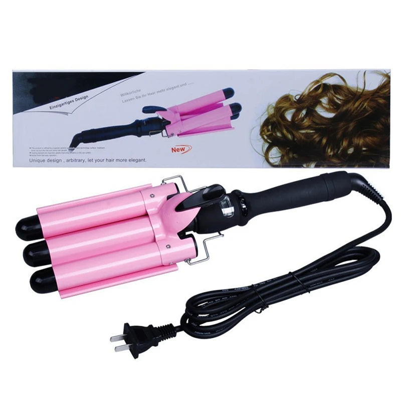 Triple Barrel Hair Waver Ceramic Curling Iron 170-220°C Adjustable Heat
