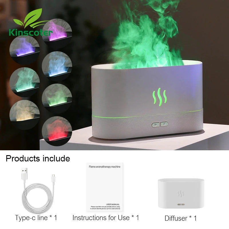 Aroma Diffuser Ultrasonic Humidifier 180ml Flame LED Essential Oil Mist