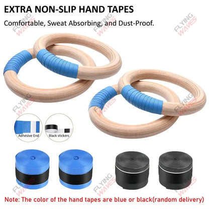 Wooden Gymnastics Rings 28mm 32mm Adjustable Straps Home Gym Fitness