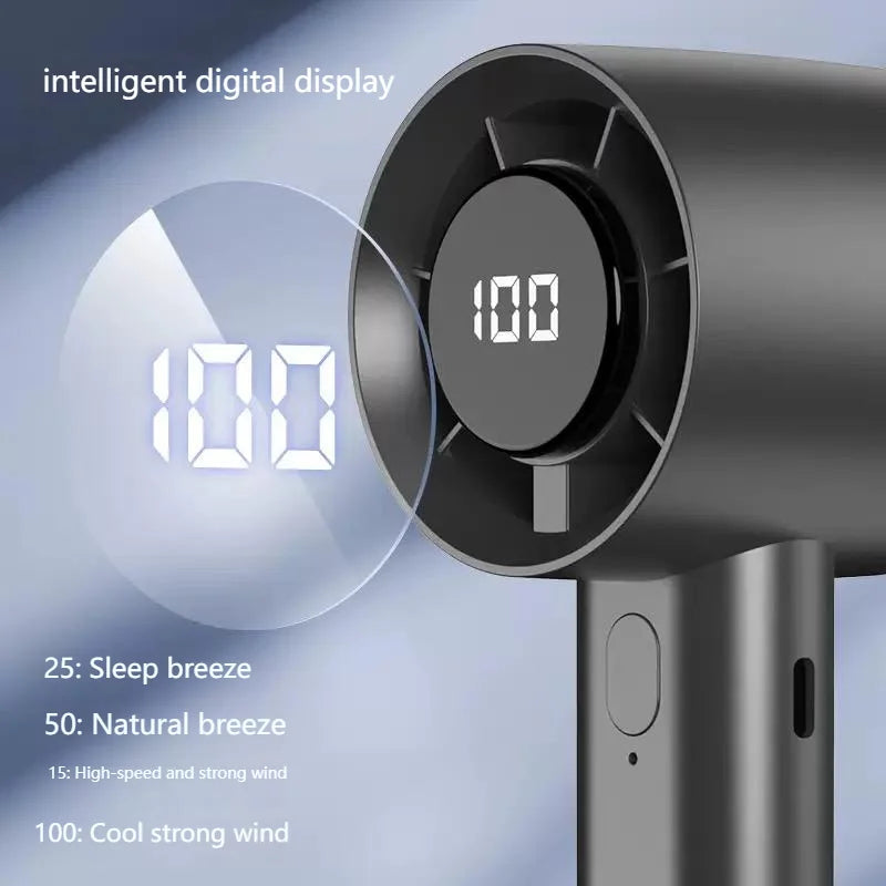 Portable Handheld Fan USB Rechargeable LED Display 100 Speed Mini Cooling