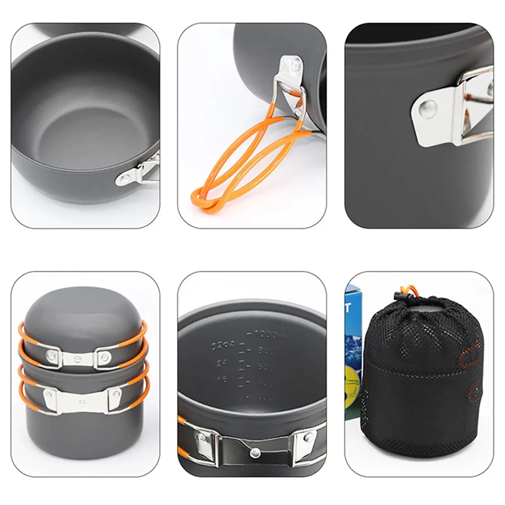 Camping Cookware Set Aluminium Alloy Pot Pan Lightweight Portable Outdoor