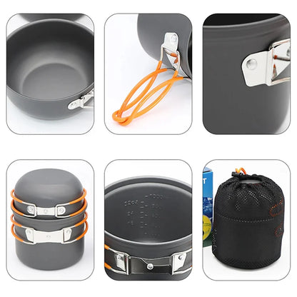Camping Cookware Set Aluminium Alloy Pot Pan Lightweight Portable Outdoor