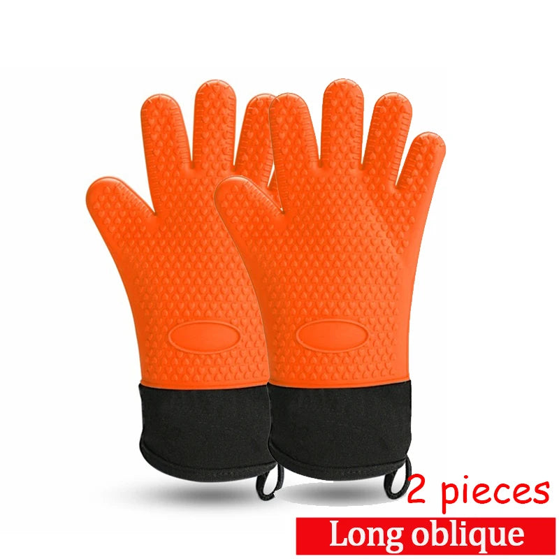 Silicone Oven Gloves Heat Resistant BBQ Mitts Non-Slip Kitchen Cooking