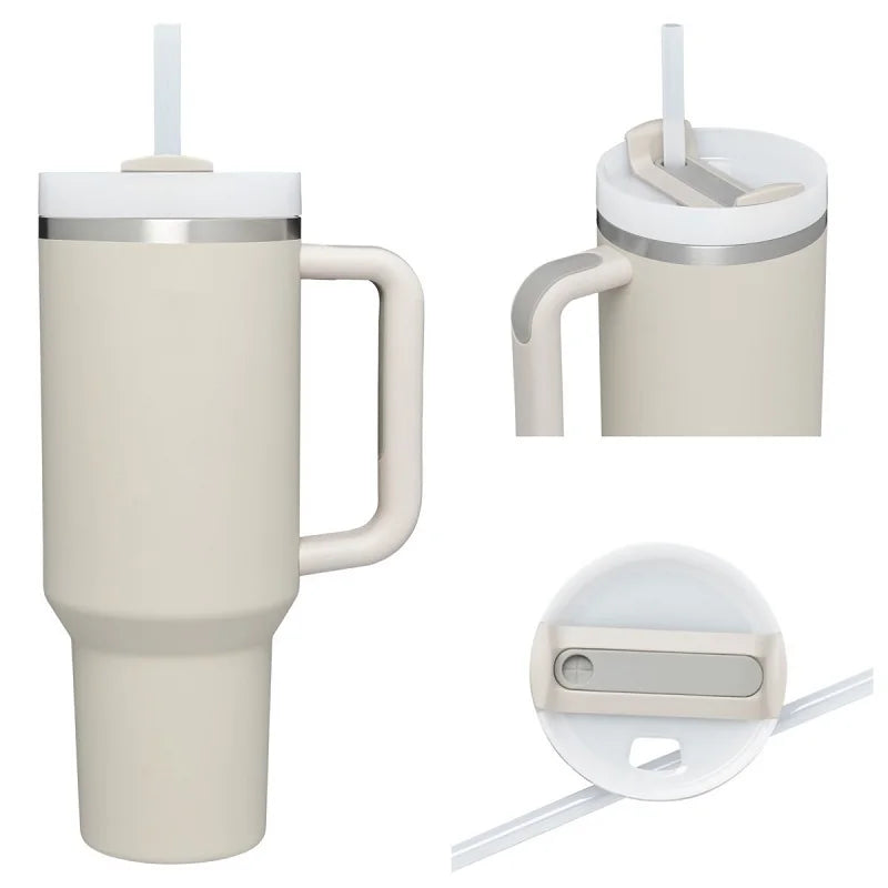 1.2L Insulated Tumbler with Handle & Straw - Stainless Steel Travel Mug