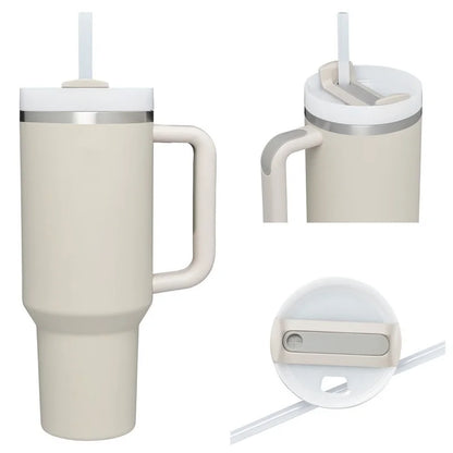 1.2L Insulated Tumbler with Handle & Straw - Stainless Steel Travel Mug