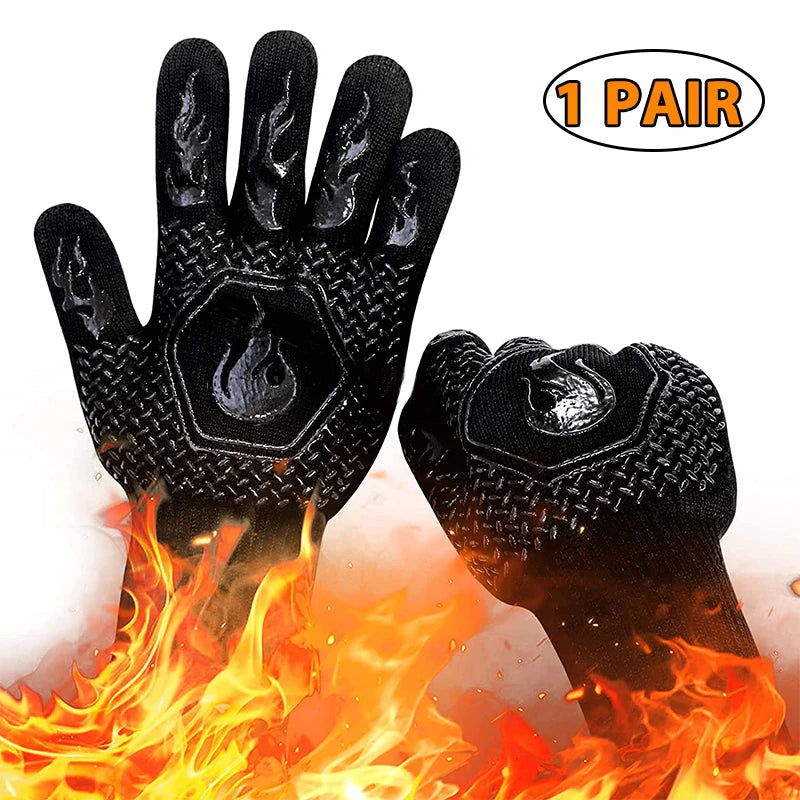 Heat Resistant BBQ Gloves Silicone Oven Mitts 800°C Fireproof Cooking