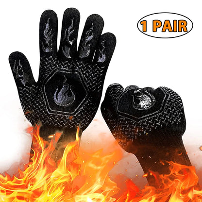 Heat Resistant BBQ Gloves Silicone Oven Mitts 800°C Fireproof Cooking