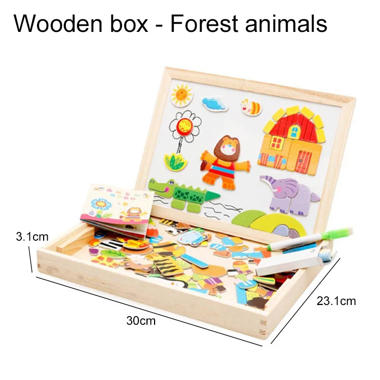 Wooden Magnetic Drawing Board Puzzle Toy - Educational Learning Blackboard