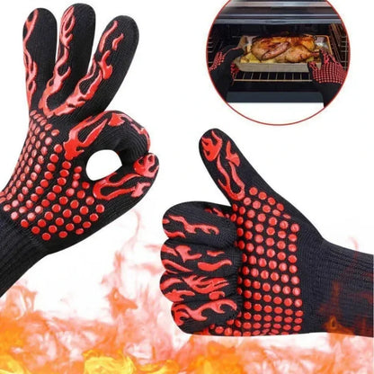 BBQ Gloves Heat Resistant to 800°C Aramid Oven Mitts Silicone Grip