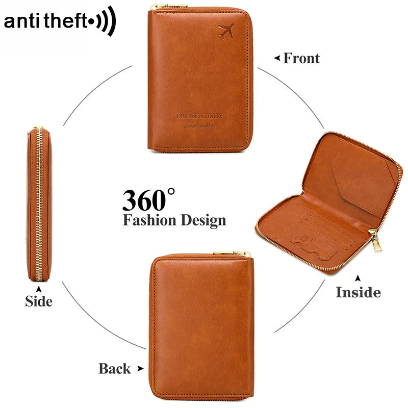 RFID Blocking Passport Holder Travel Wallet Organiser Document Bag Zipper