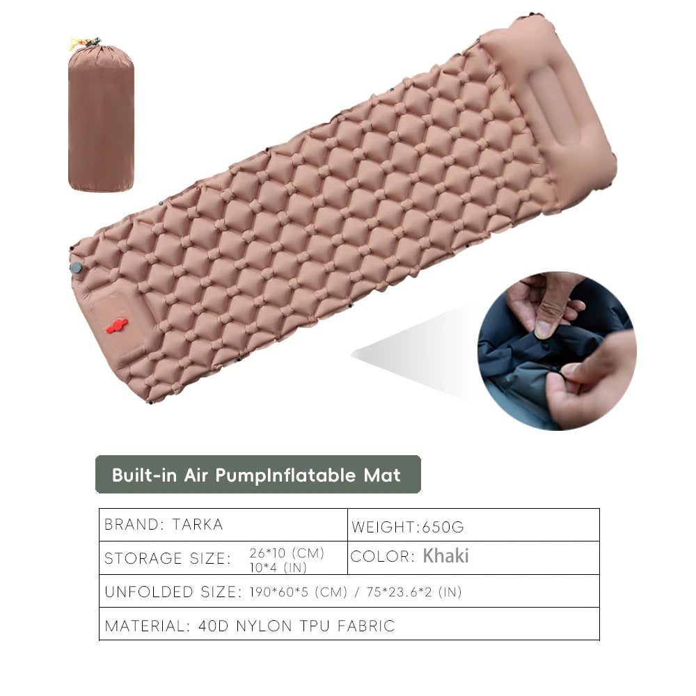 Inflatable Camping Mat 190x60cm Self-Inflating with Built-In Pump & Pillow