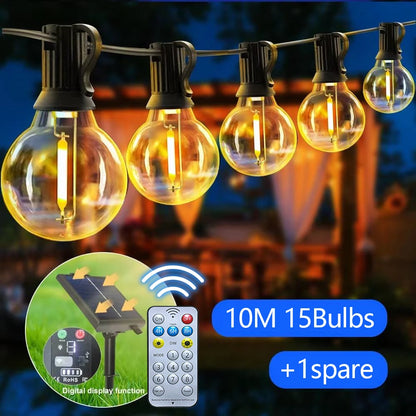 Solar String Lights Outdoor 10m G40 Globe LED Remote Waterproof Garden