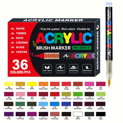Acrylic Paint Pens 12-366 Colours Felt Brush Tip Markers Wood Rock Canvas