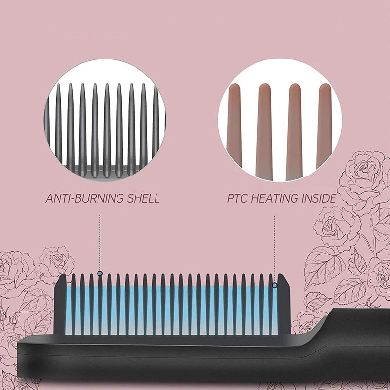 Hair Straightener Brush Electric Heated Comb PTC Ceramic Styling Tool
