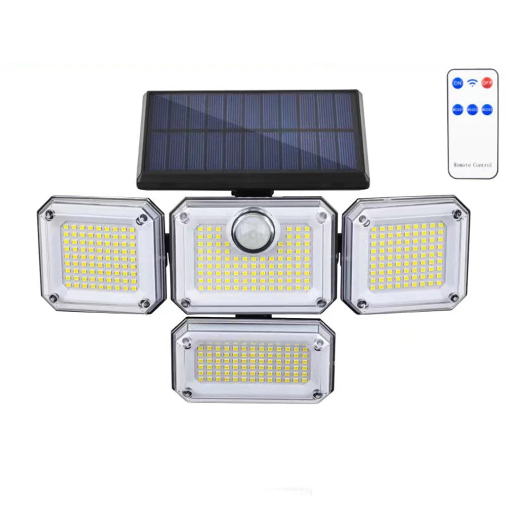 Solar Motion Sensor Light 122 LED 4-Head 3000LM Outdoor Flood Security
