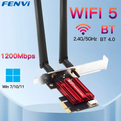 WiFi 5 PCI-E Wireless Adapter AC1200 Dual Band Bluetooth 4.0 Desktop Card