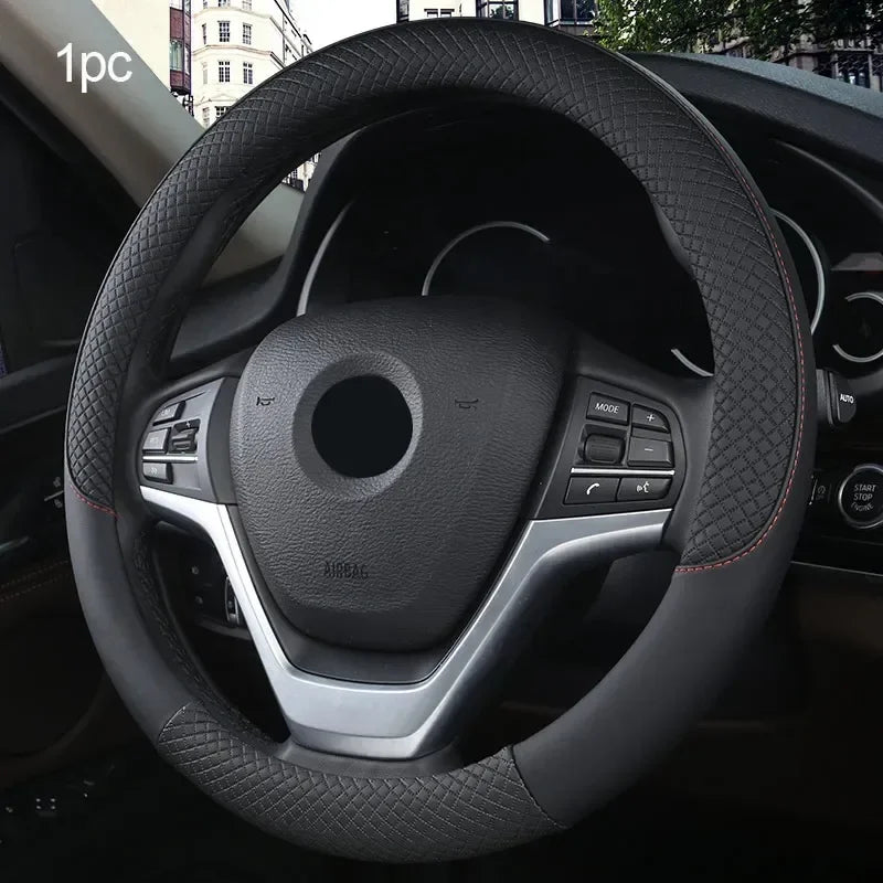 Perforated Nappa Leather Steering Wheel Cover 15 Inch Anti-Slip Universal