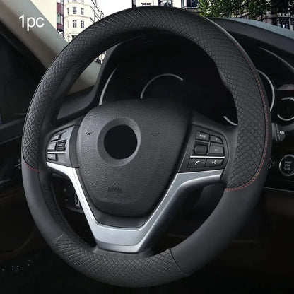 Perforated Nappa Leather Steering Wheel Cover 15 Inch Anti-Slip Universal
