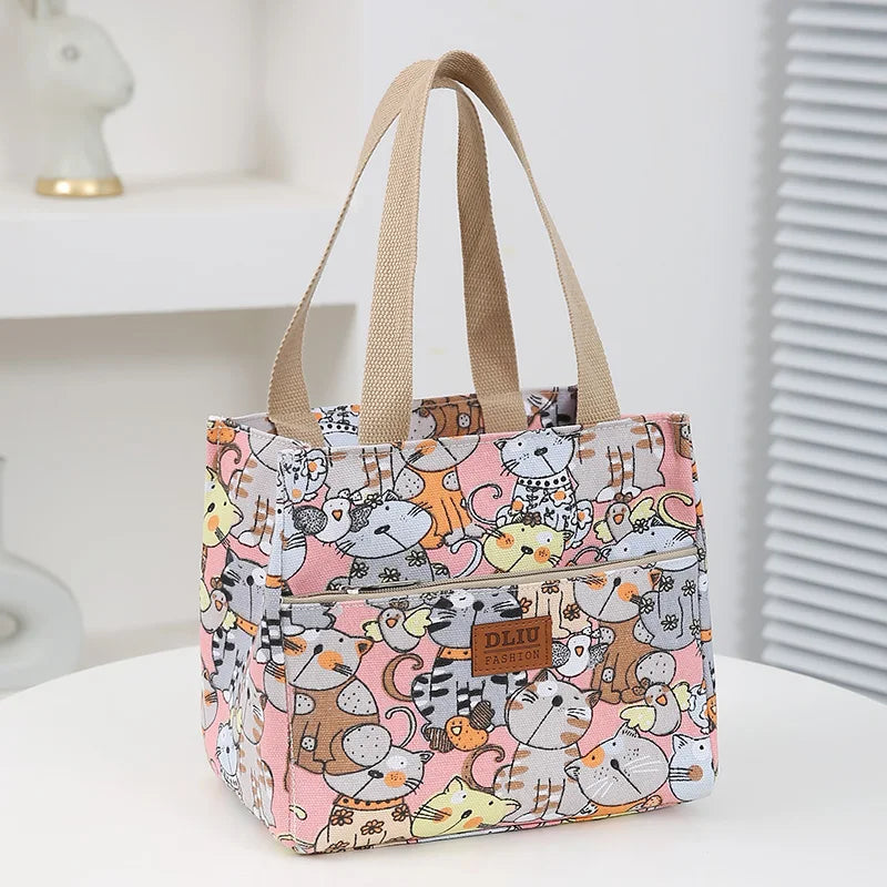 Insulated Lunch Bag Cartoon Print Large Capacity Thermal Cooler Picnic