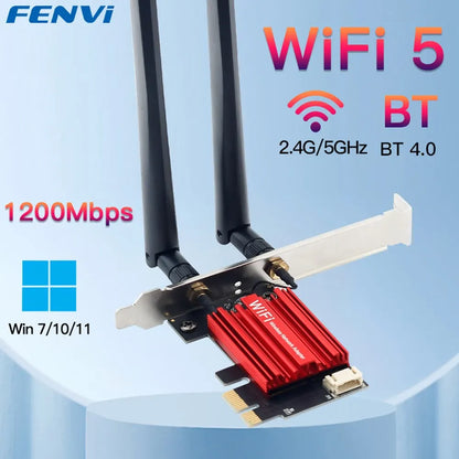 WiFi 5 PCI-E Wireless Adapter AC1200 Dual Band Bluetooth 4.0 Desktop Card