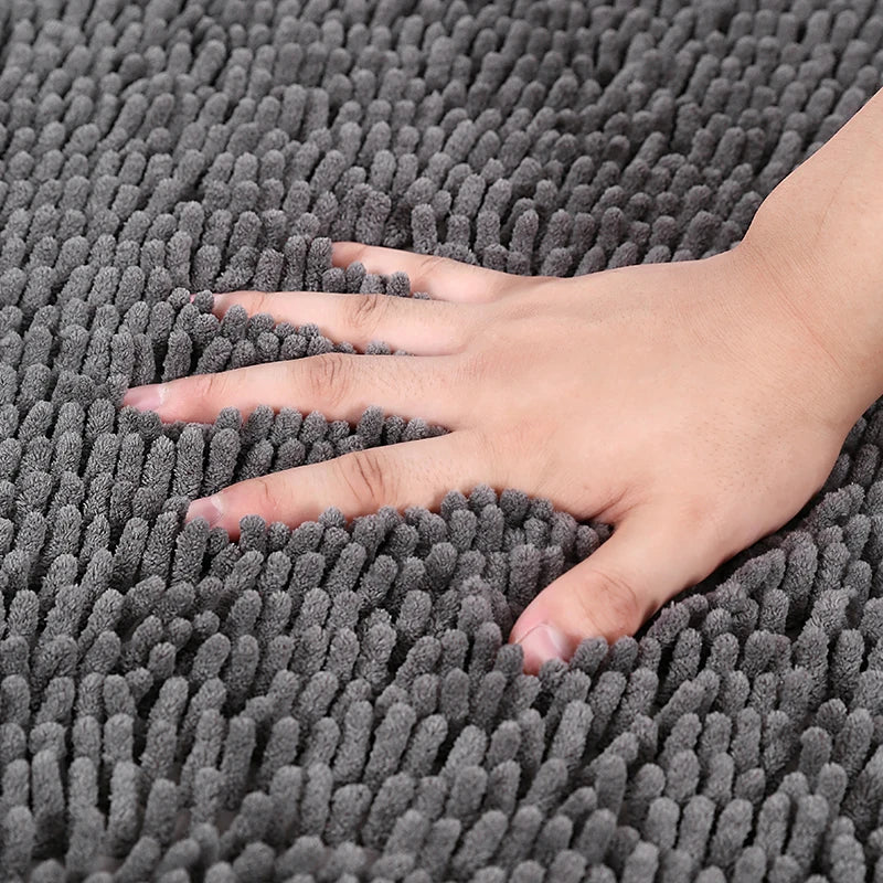 Chenille Bath Mat Rectangular Non-Slip Soft Absorbent Bathroom Rug