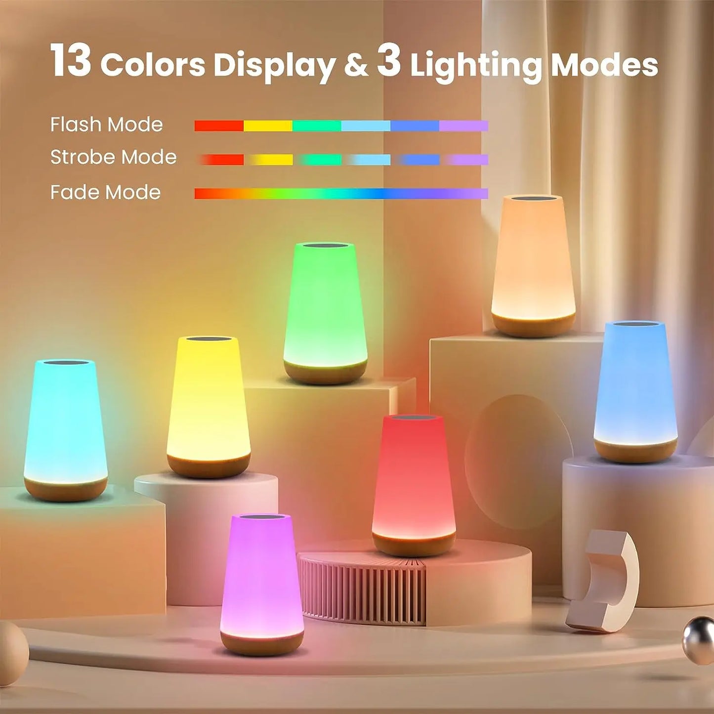 RGB Night Light Touch & Remote Control 13 Colour Dimmable Rechargeable Lamp