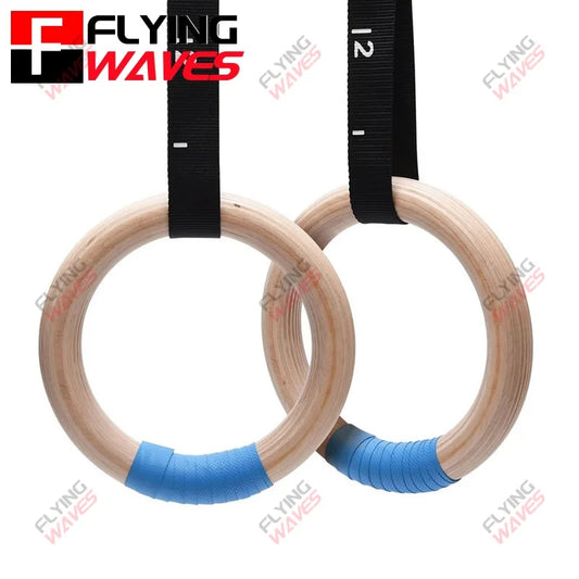 Wooden Gymnastics Rings 28mm 32mm Adjustable Straps Home Gym Fitness