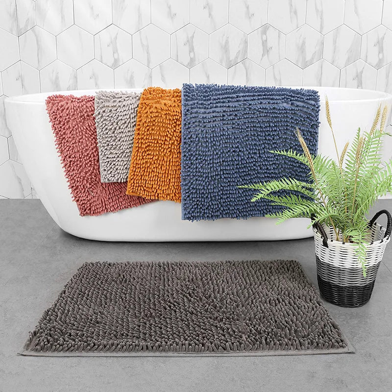 Chenille Bath Mat Rectangular Non-Slip Soft Absorbent Bathroom Rug