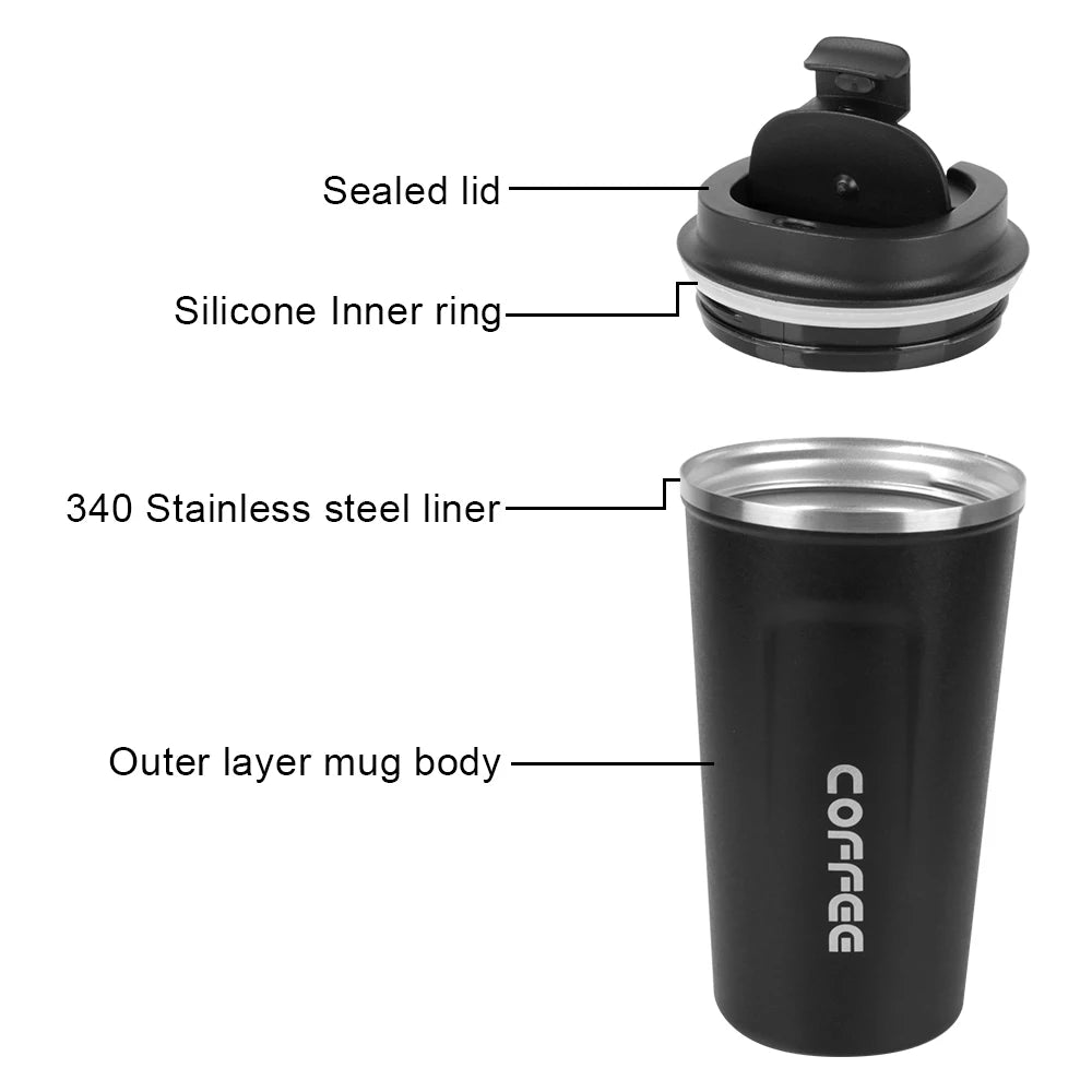 Stainless Steel Insulated Travel Mug 380ml 510ml Leak-Proof Thermos Cup