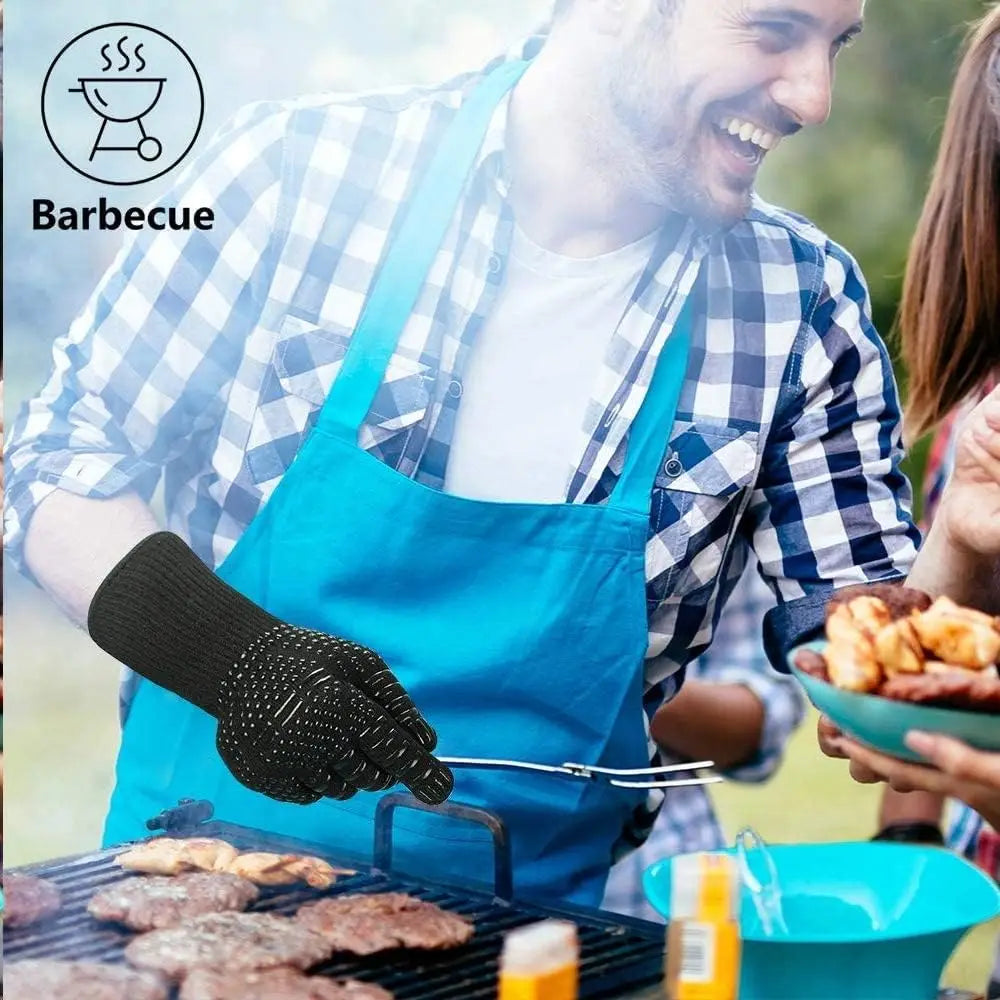 Heat Resistant BBQ Gloves Cotton Oven Mitts with Fingers for Grilling